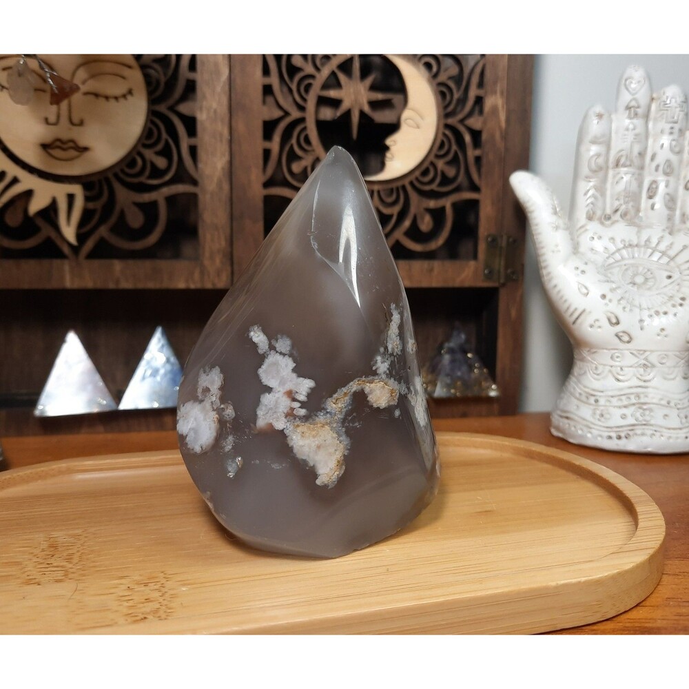 Black Flower Agate Crystal Flame Free-form